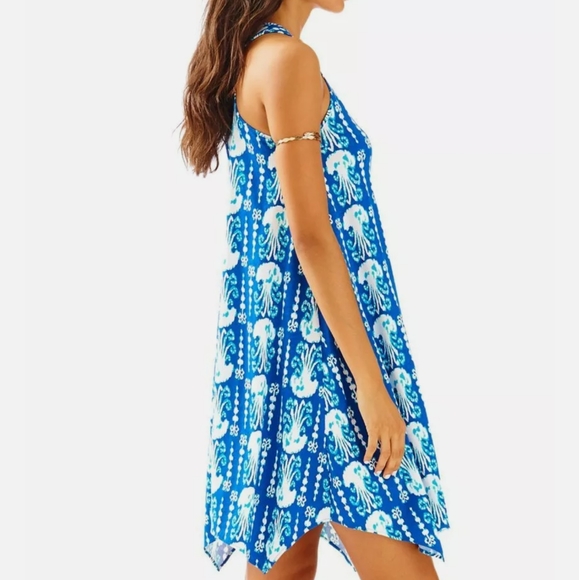 Lilly Pulitzer Melle Dress Indigo Get in Line Blue Sleeveless Racerback White L - Picture 4 of 16